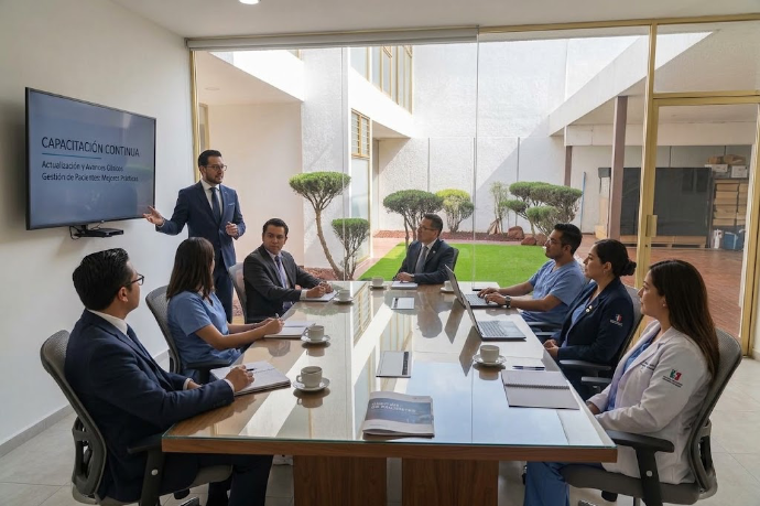 Profesionales de la salud revisando información médica